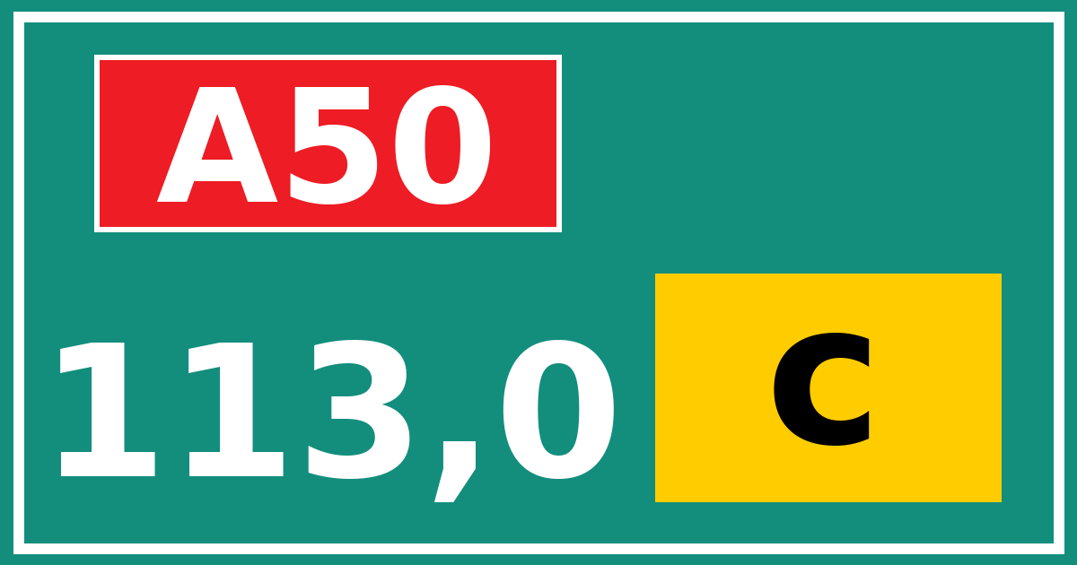 Hectometerbord A50 113,0 letter c