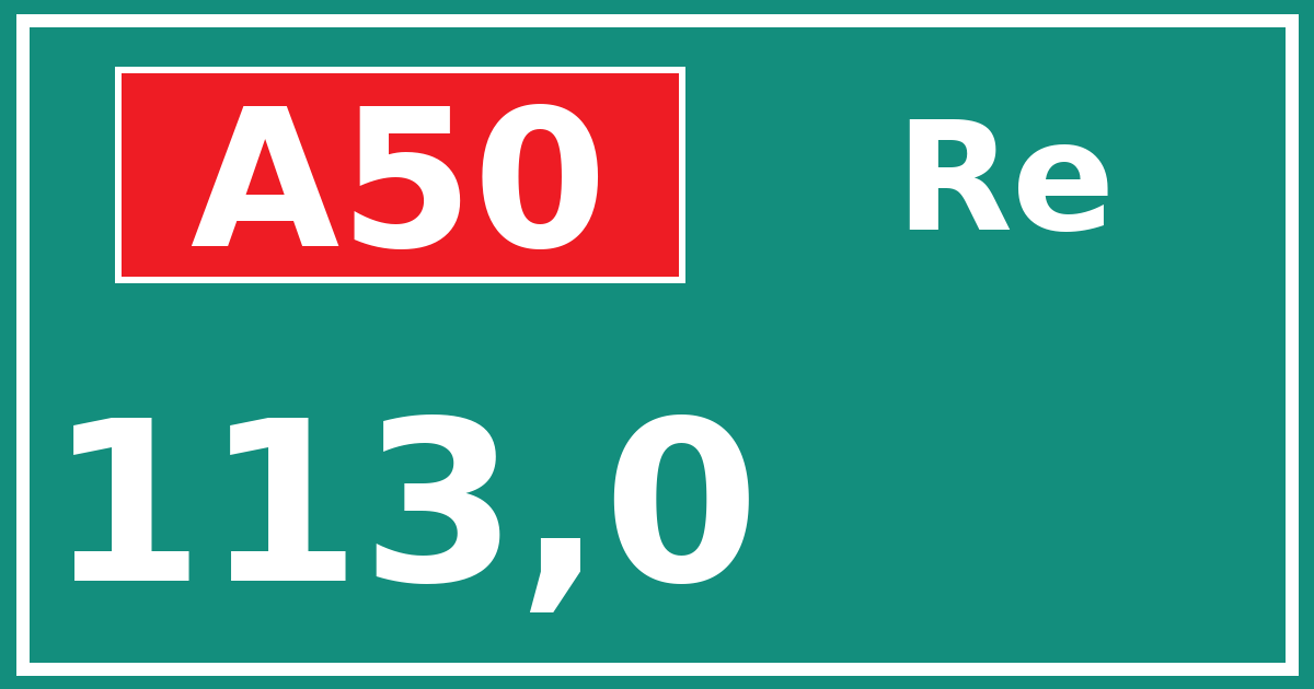 Hectometerbord A50 113,0 zijde Re