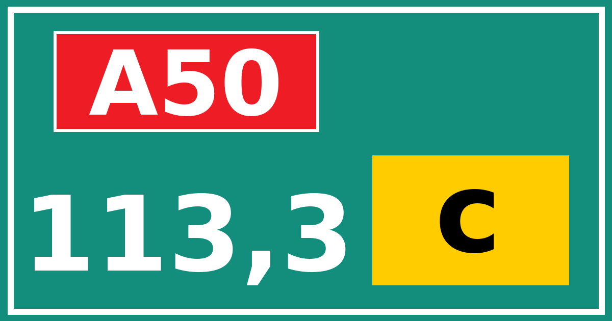 Hectometerbord A50 113,3 letter c