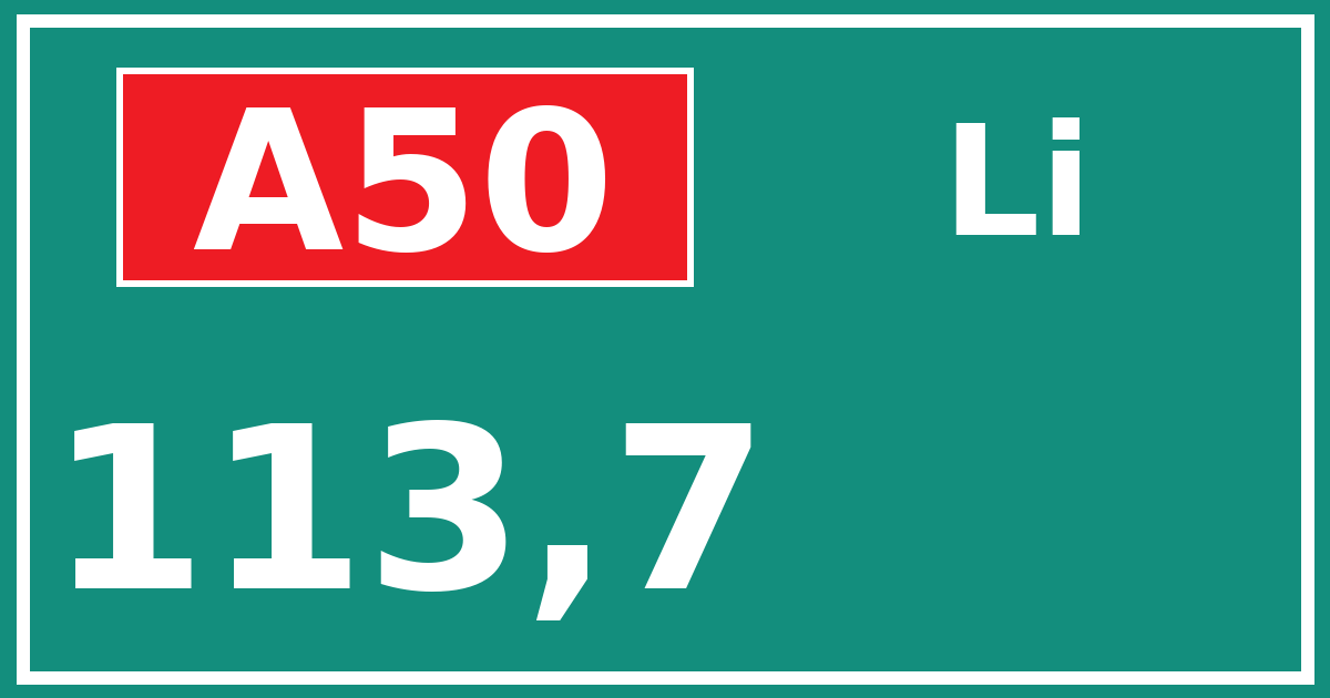 Hectometerbord A50 113,7 zijde Li