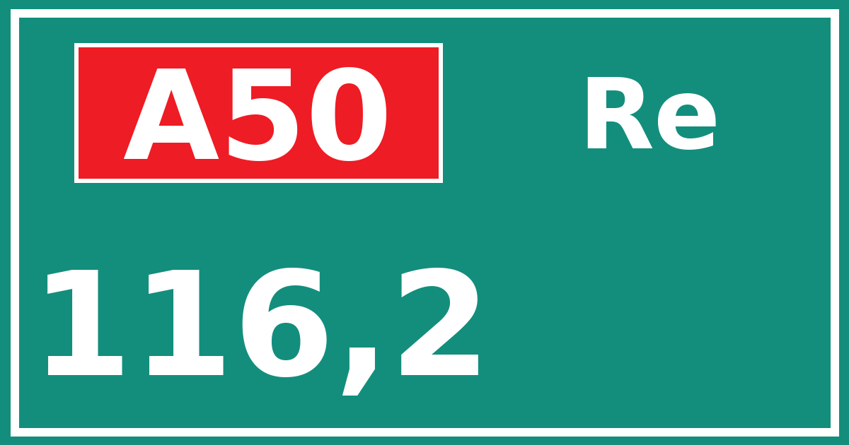 Hectometerbord A50 116,2 zijde Re