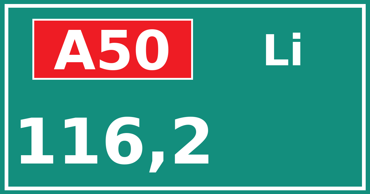 Hectometerbord A50 116,2 zijde Li