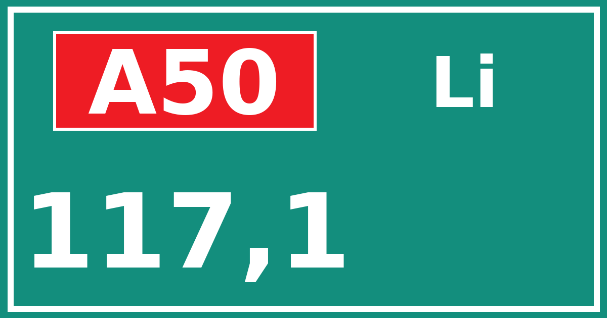 Hectometerbord A50 117,1 zijde Li