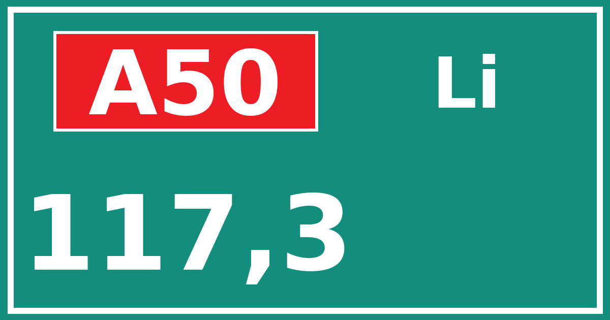 Hectometerbord A50 117,3 zijde Li