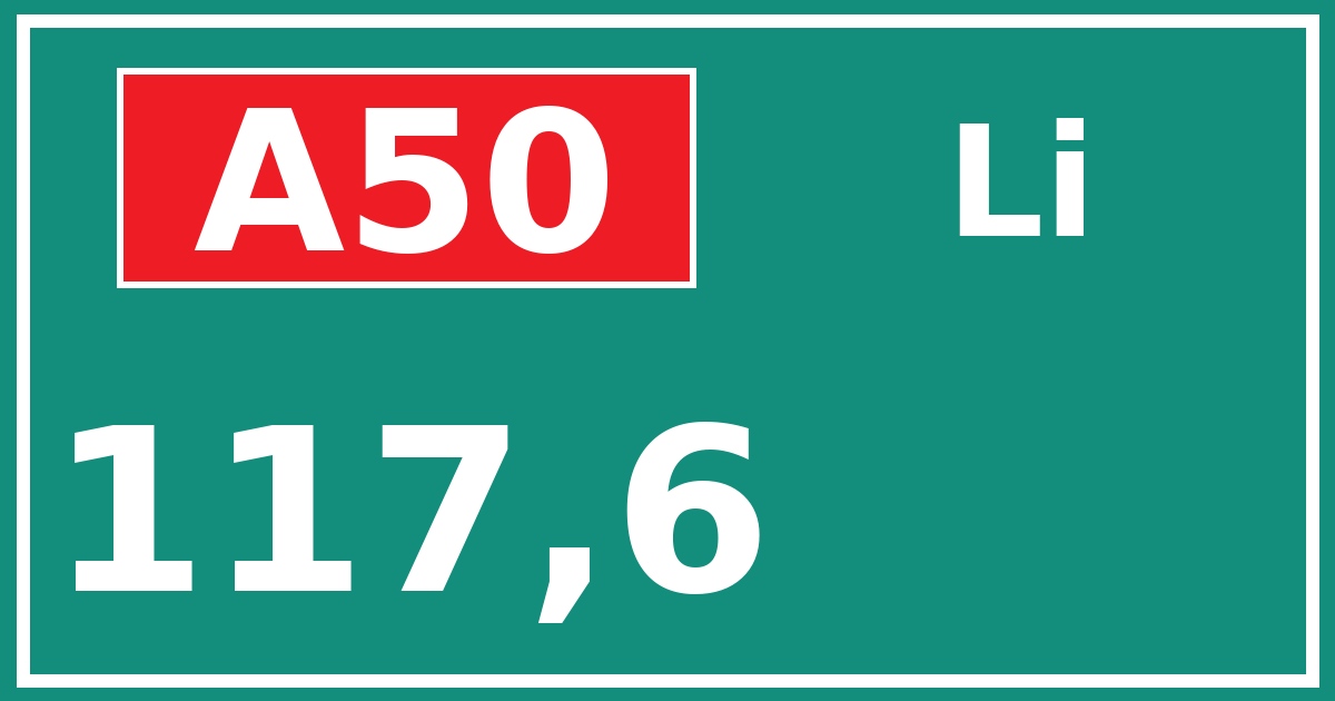 Hectometerbord A50 117,6 zijde Li