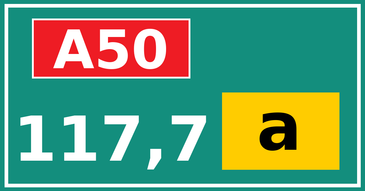 Hectometerbord A50 117,7 letter a