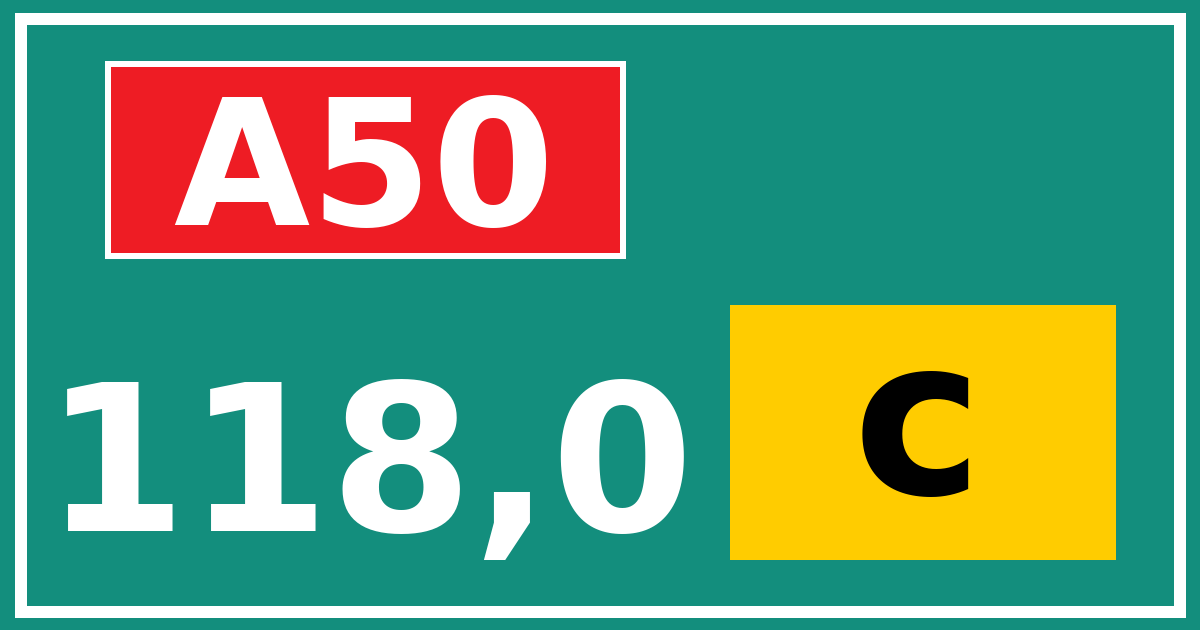 Hectometerbord A50 118,0 letter c