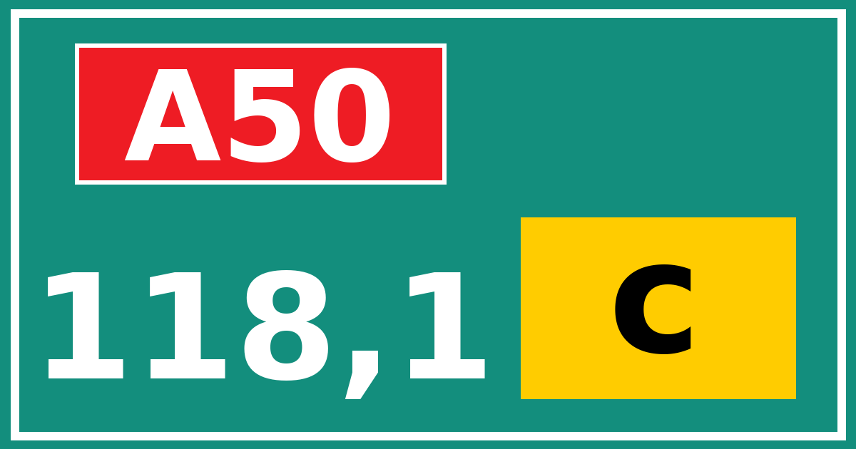 Hectometerbord A50 118,1 letter c