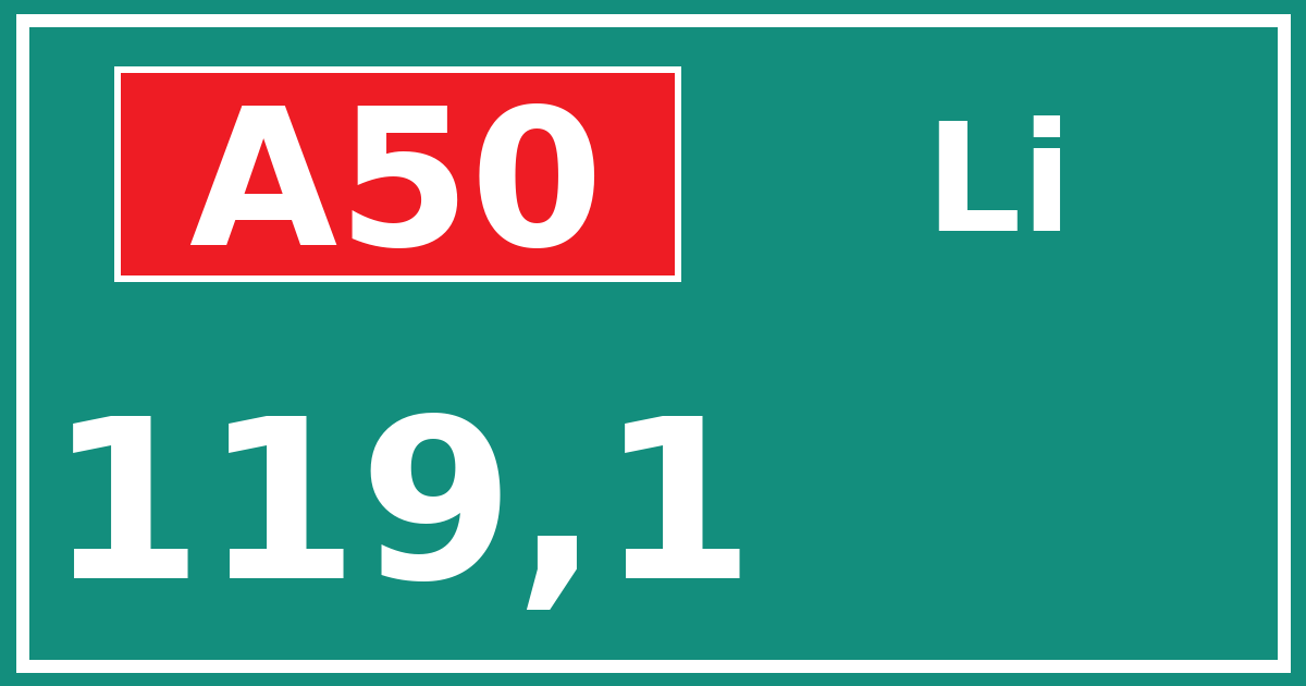 Hectometerbord A50 119,1 zijde Li