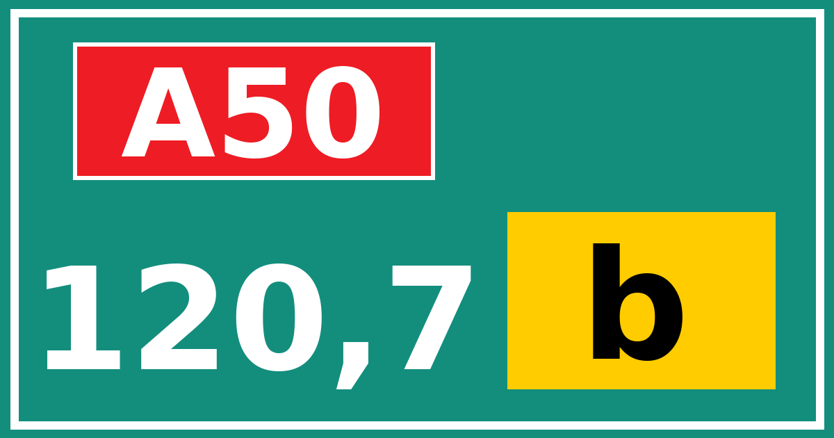 Hectometerbord A50 120,7 letter b