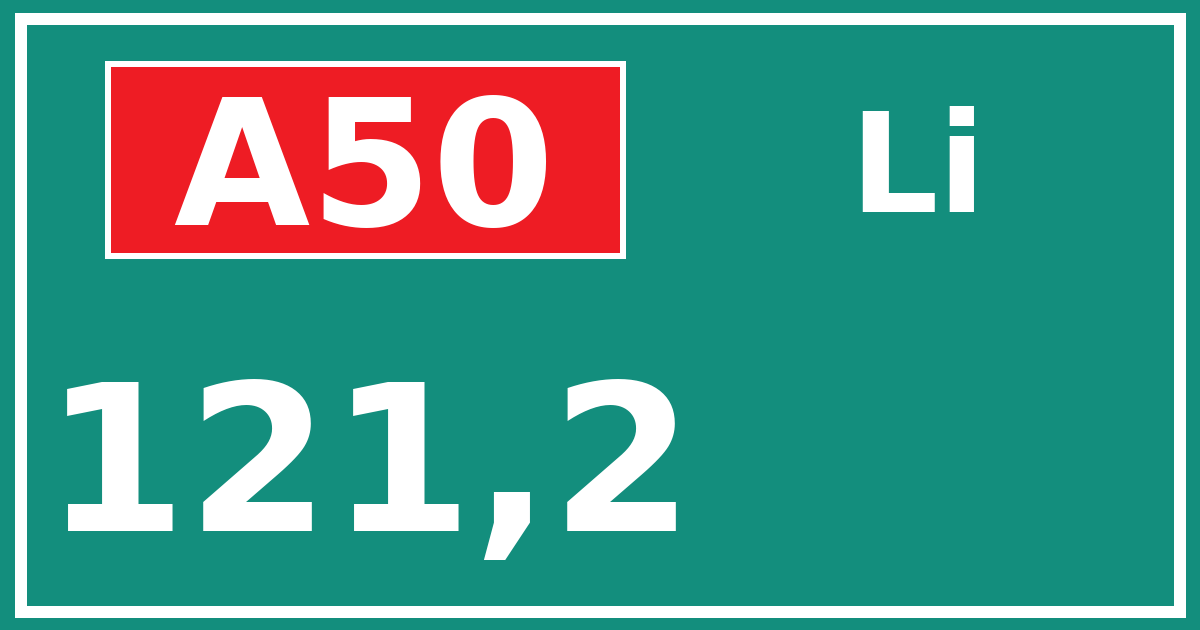 Hectometerbord A50 121,2 zijde Li