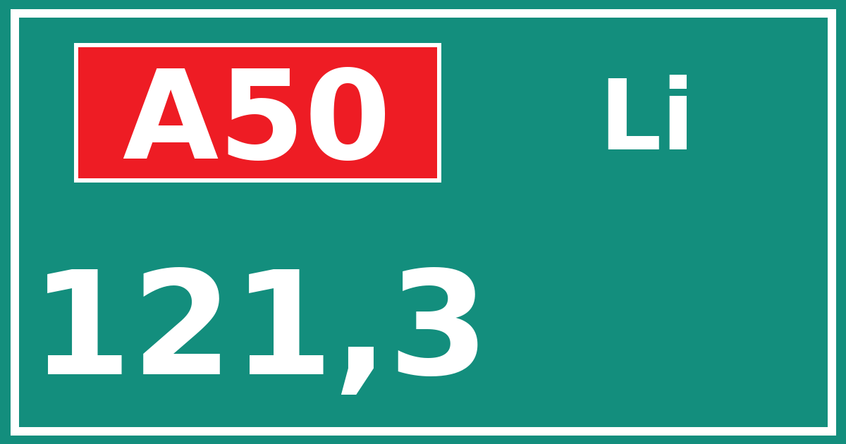 Hectometerbord A50 121,3 zijde Li