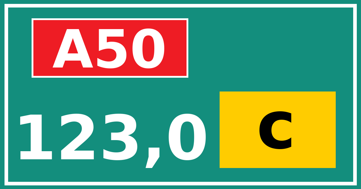Hectometerbord A50 123,0 letter c
