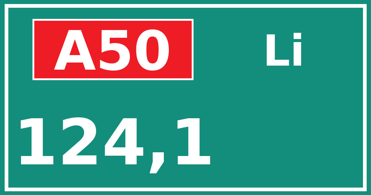 Hectometerbord A50 124,1 zijde Li