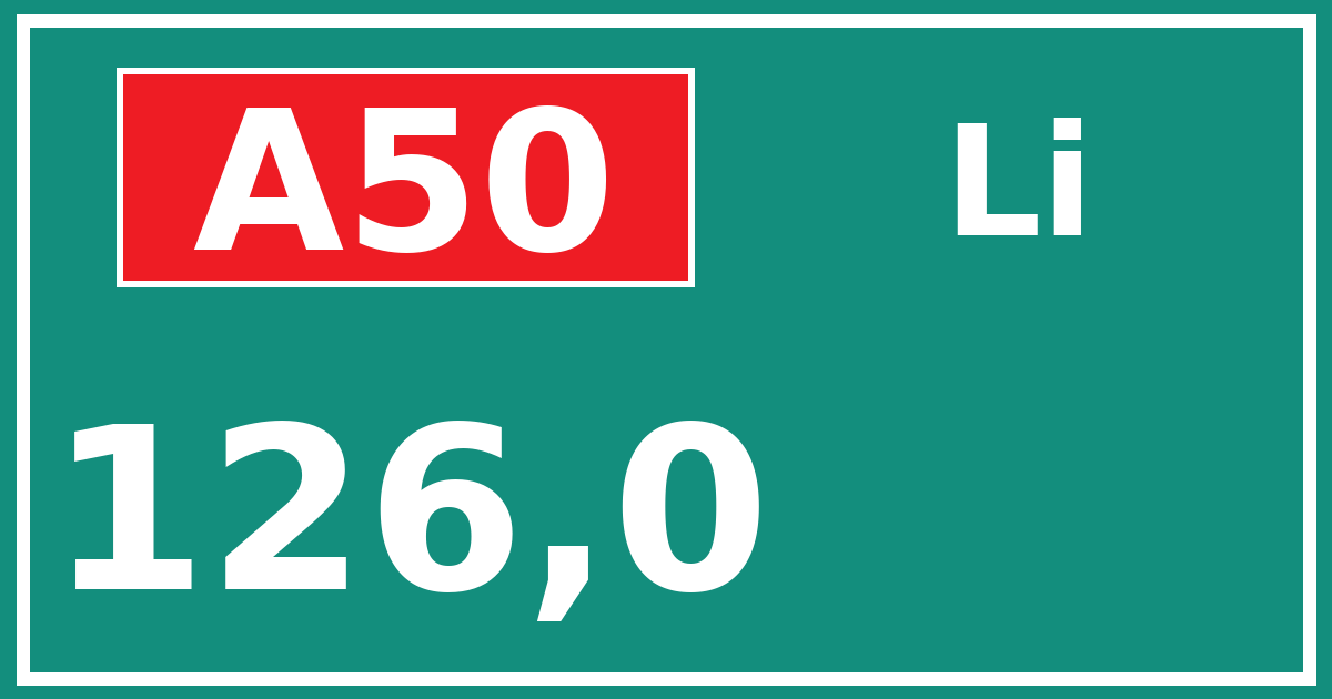 Hectometerbord A50 126,0 zijde Li