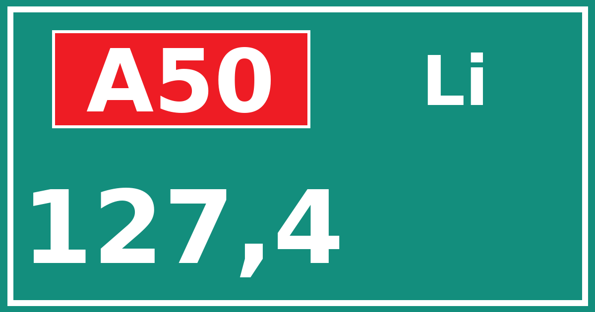 Hectometerbord A50 127,4 zijde Li