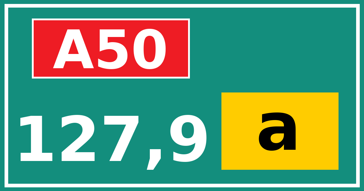 Hectometerbord A50 127,9 letter a