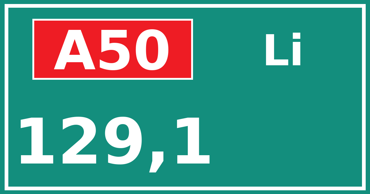 Hectometerbord A50 129,1 zijde Li