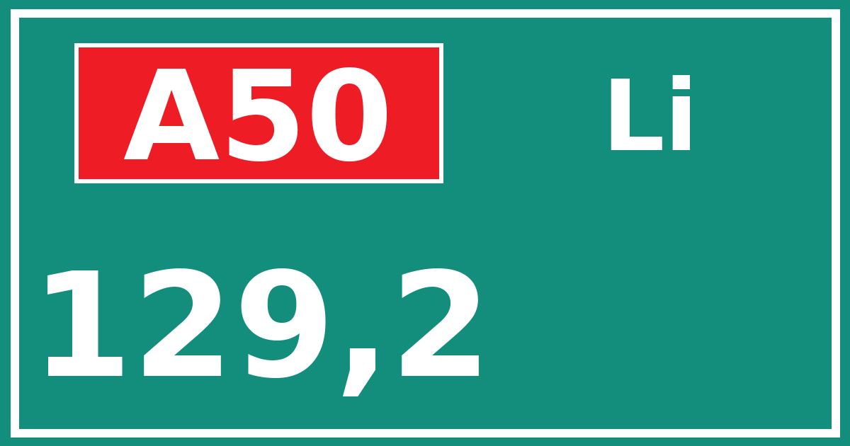 Hectometerbord A50 129,2 zijde Li