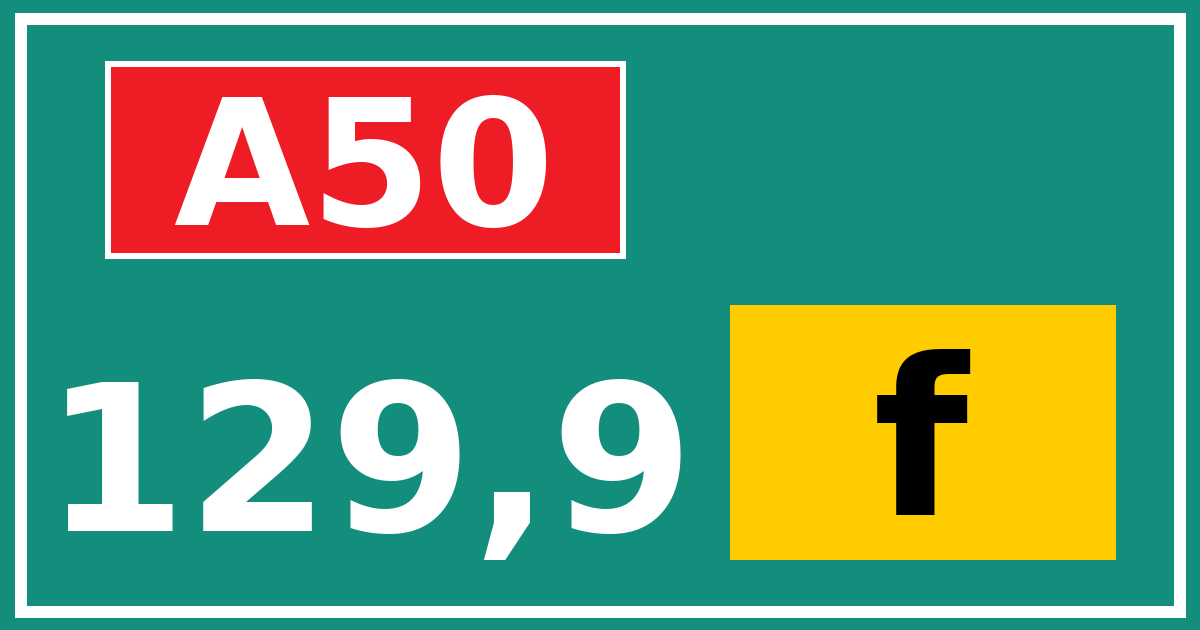 Hectometerbord A50 129,9 letter f