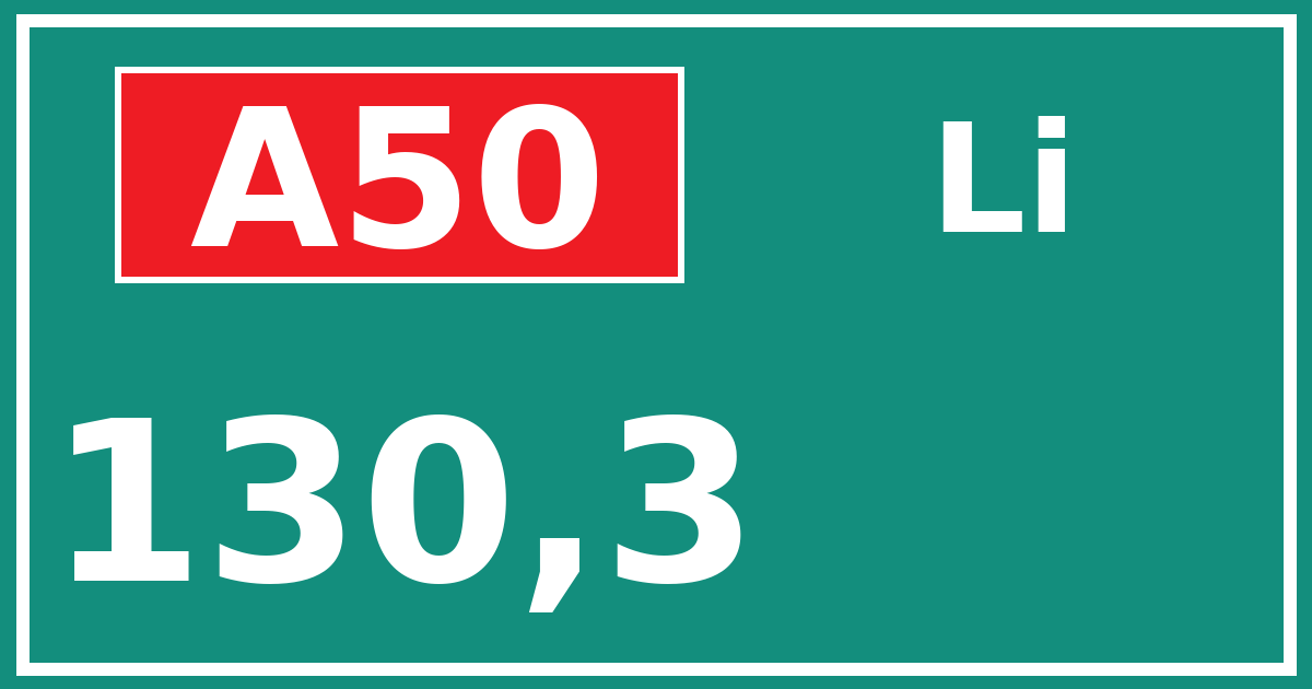 Hectometerbord A50 130,3 zijde Li