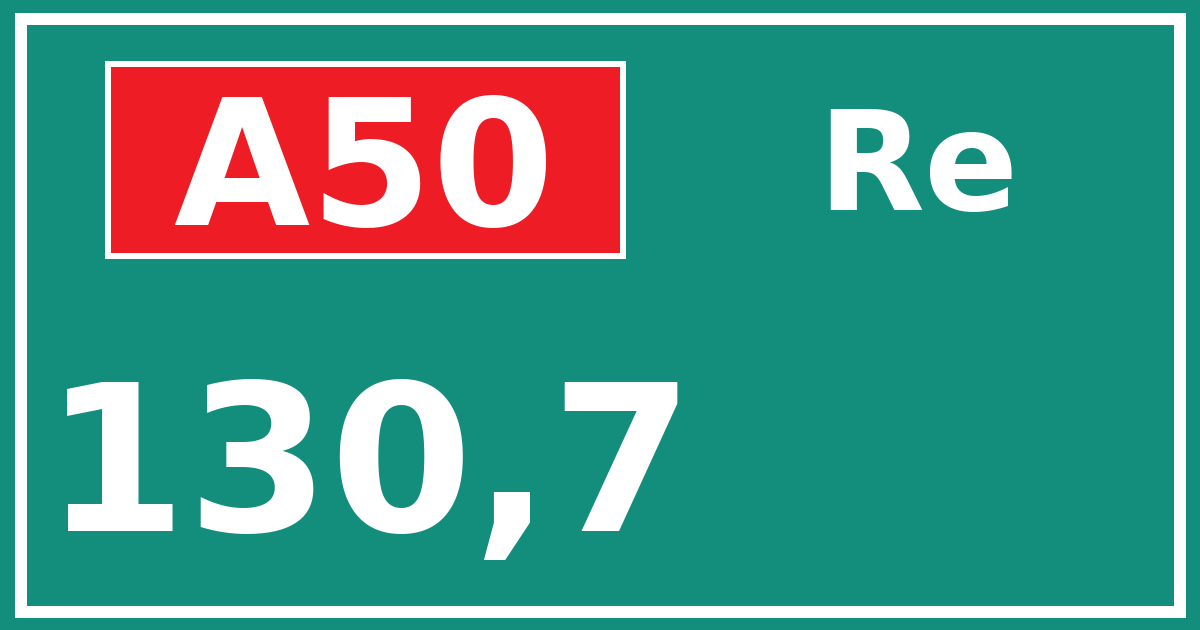 Hectometerbord A50 130,7 zijde Re