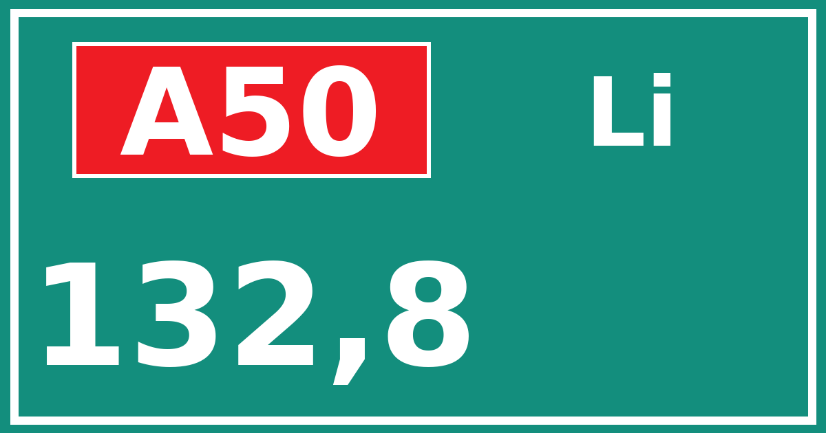 Hectometerbord A50 132,8 zijde Li
