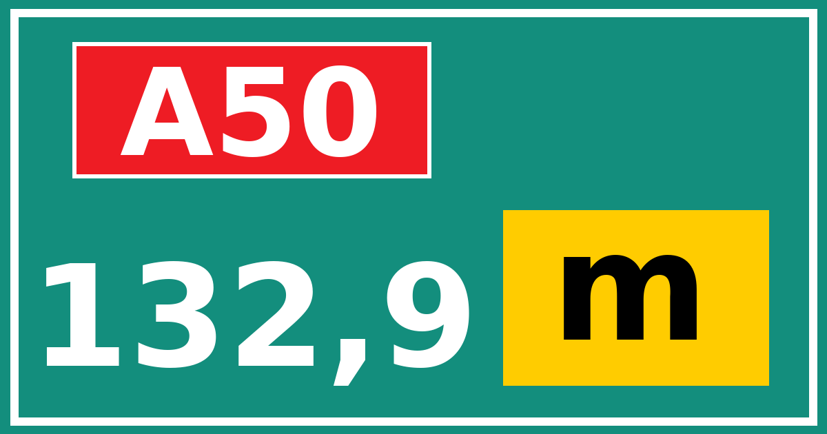 Hectometerbord A50 132,9 letter m