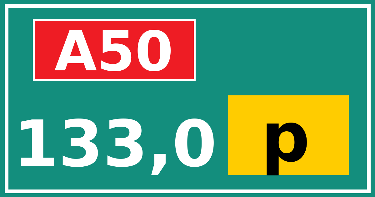 Hectometerbord A50 133,0 letter p
