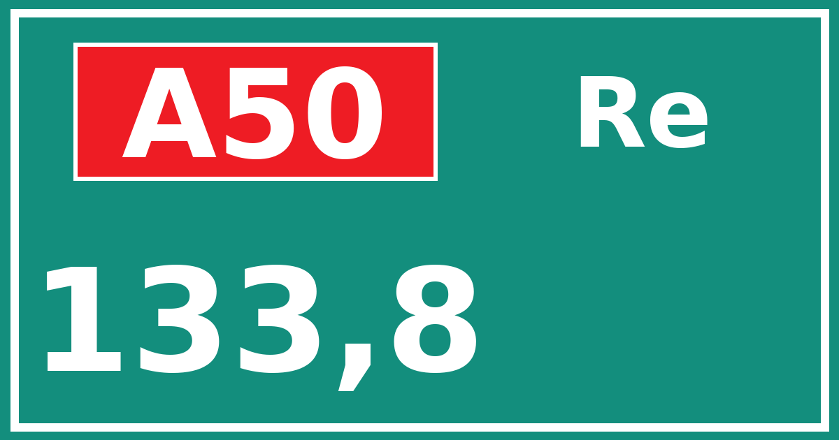 Hectometerbord A50 133,8 zijde Re