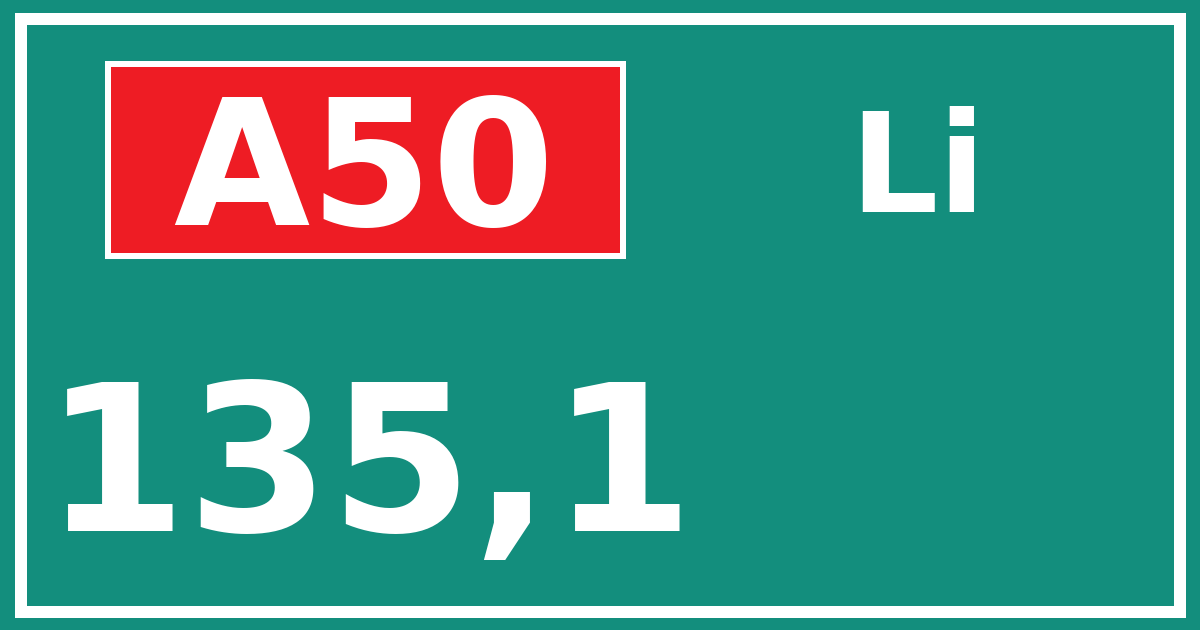 Hectometerbord A50 135,1 zijde Li