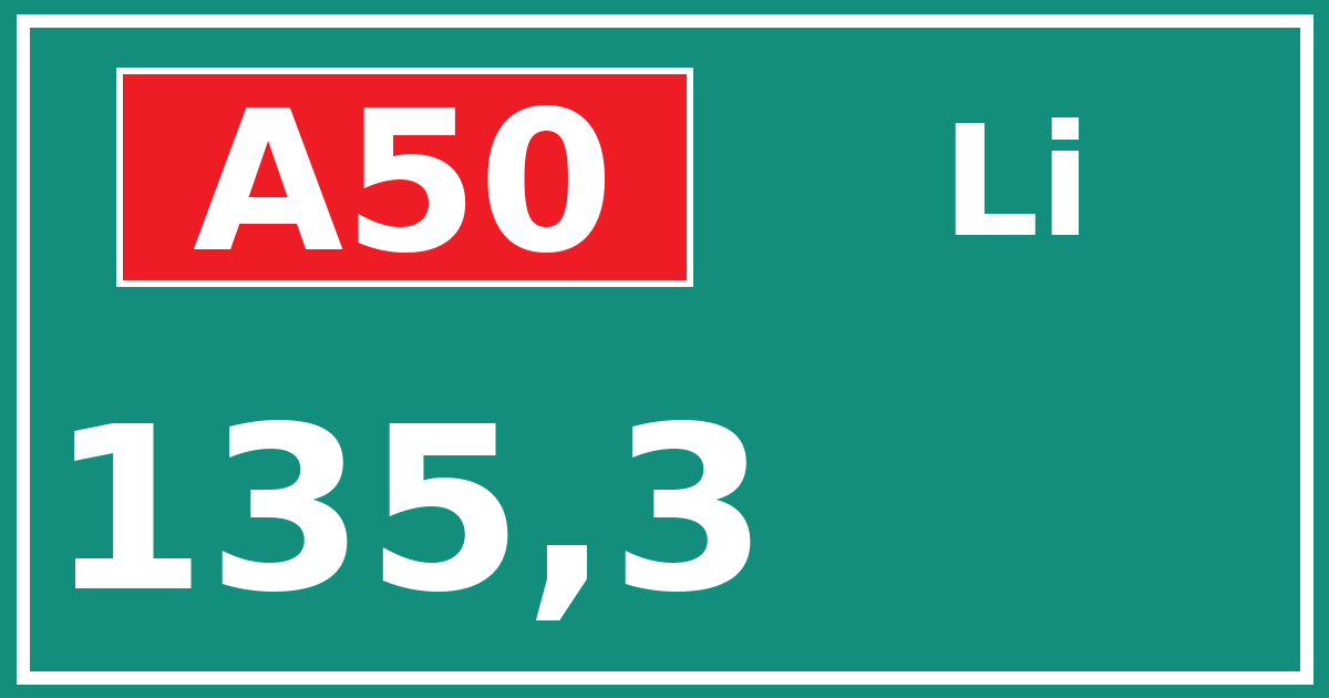 Hectometerbord A50 135,3 zijde Li
