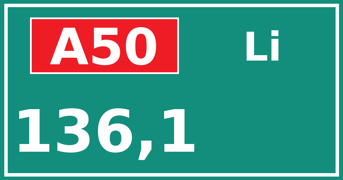 Hectometerbord A50 136,1 zijde Li