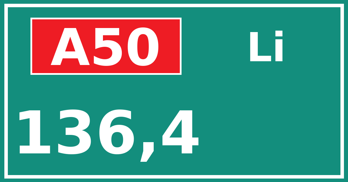 Hectometerbord A50 136,4 zijde Li