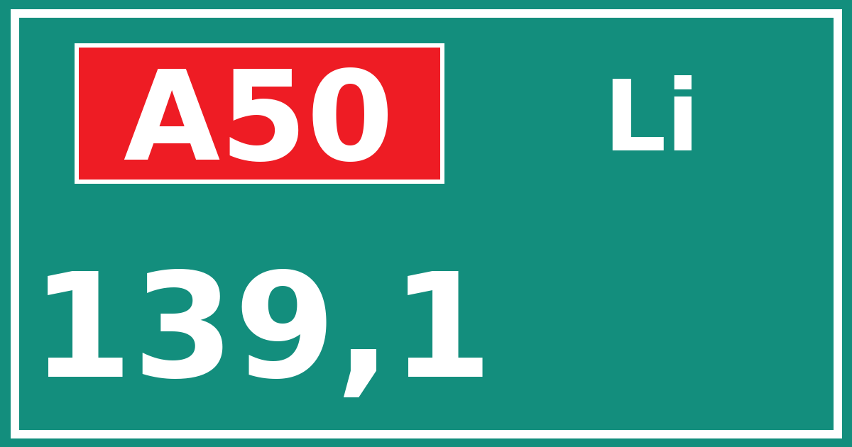 Hectometerbord A50 139,1 zijde Li