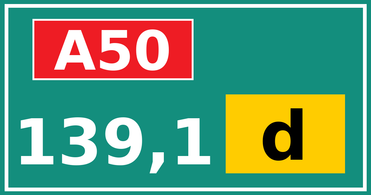 Hectometerbord A50 139,1 letter d