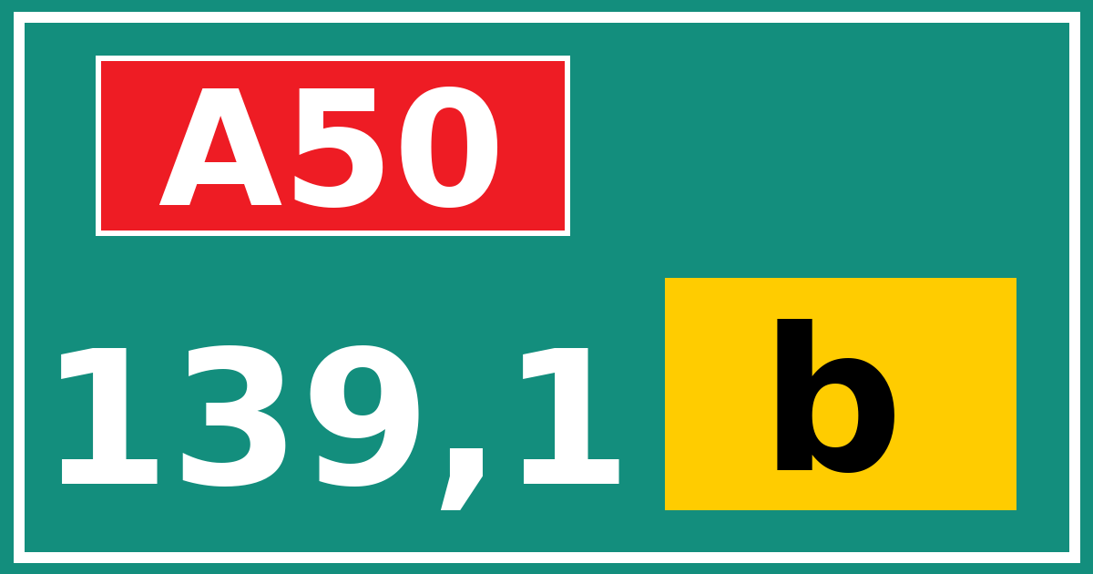Hectometerbord A50 139,1 letter b