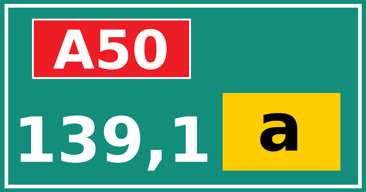 Hectometerbord A50 139,1 letter a