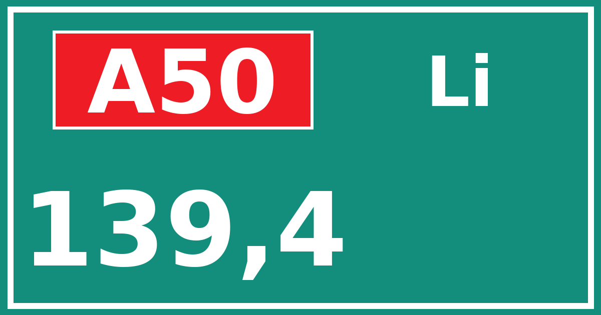 Hectometerbord A50 139,4 zijde Li