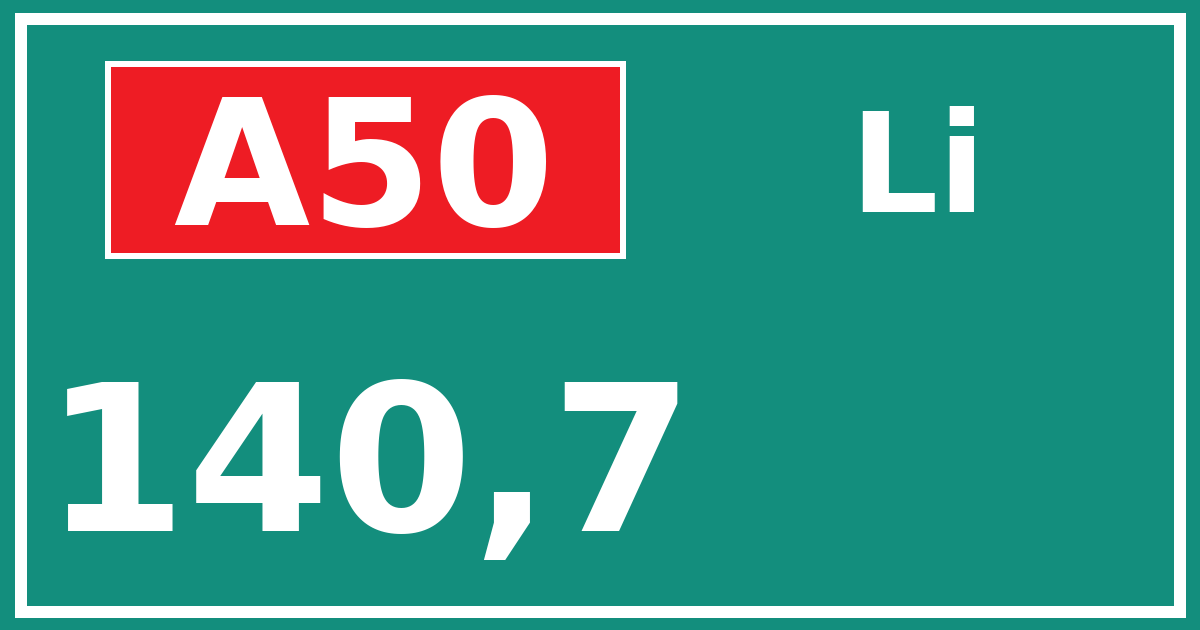Hectometerbord A50 140,7 zijde Li
