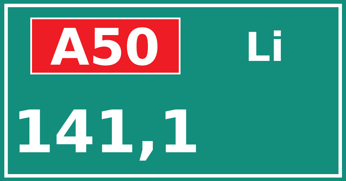 Hectometerbord A50 141,1 zijde Li