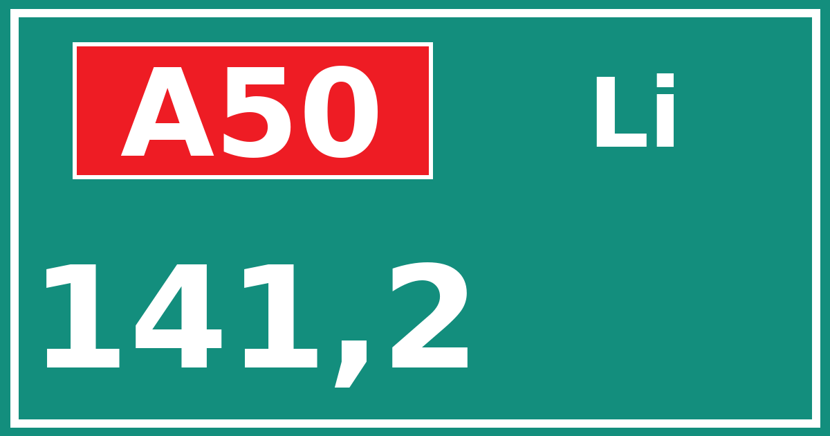 Hectometerbord A50 141,2 zijde Li