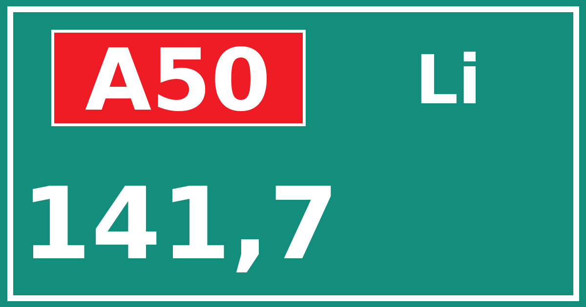 Hectometerbord A50 141,7 zijde Li