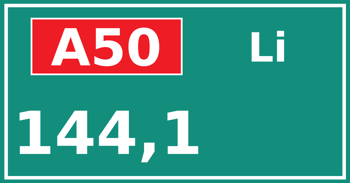Hectometerbord A50 144,1 zijde Li
