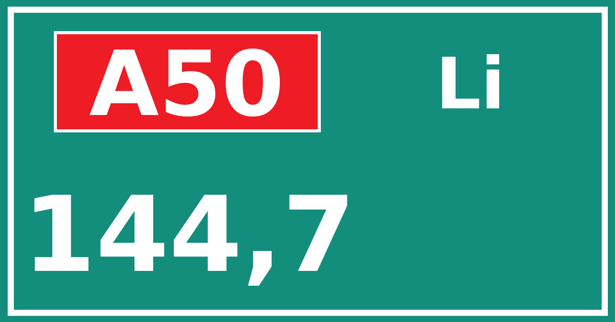Hectometerbord A50 144,7 zijde Li