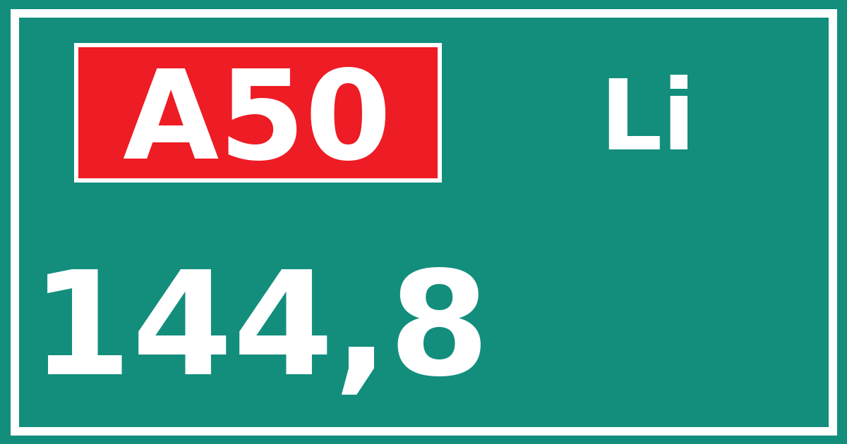 Hectometerbord A50 144,8 zijde Li