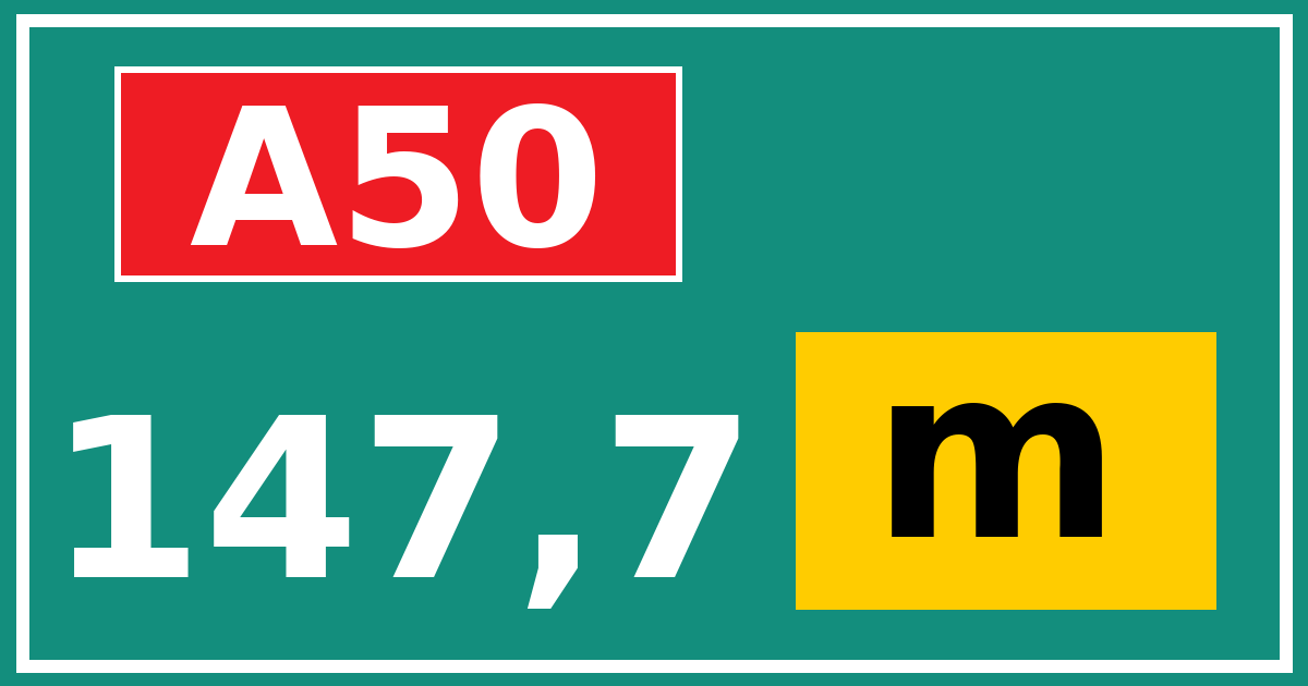 Hectometerbord A50 147,7 letter m