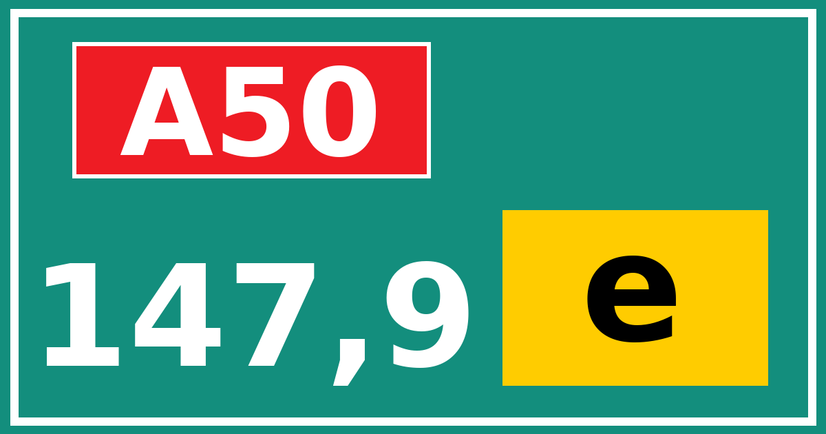 Hectometerbord A50 147,9 letter e