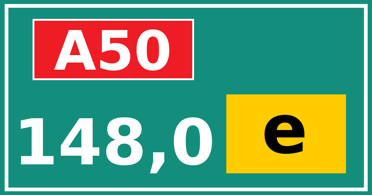 Hectometerbord A50 148,0 letter e