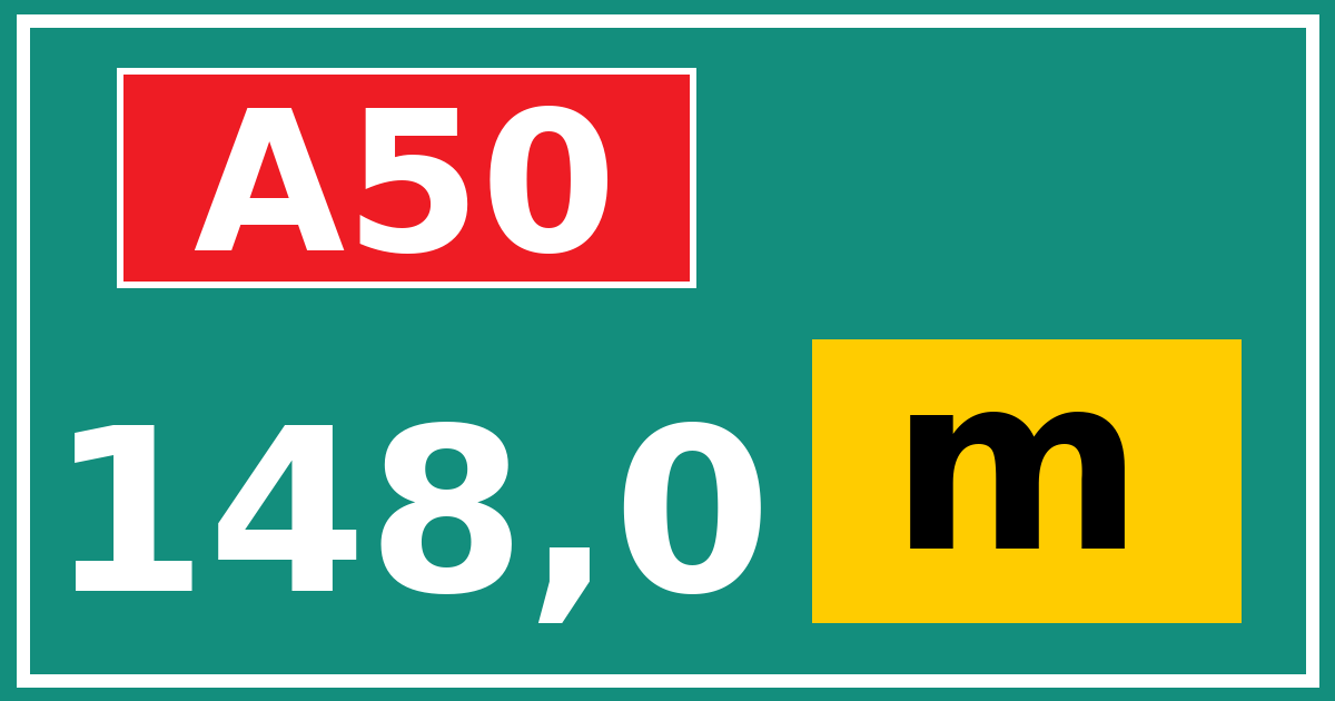 Hectometerbord A50 148,0 letter m